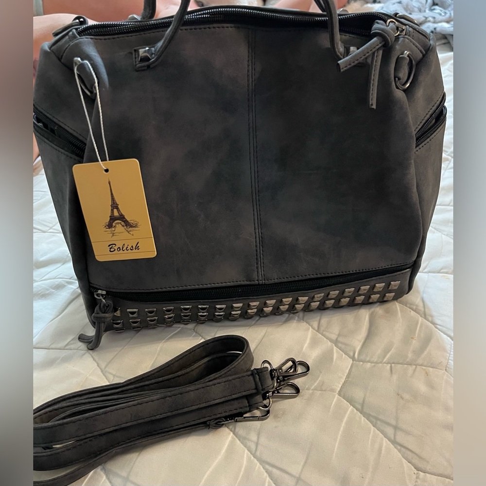 New studded bag withrusted gray color, comes with two straps